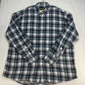 Cabelas Shirt Mens Size 2XLT Green Plaid Long Sleeve Relaxed Fit With Pocket